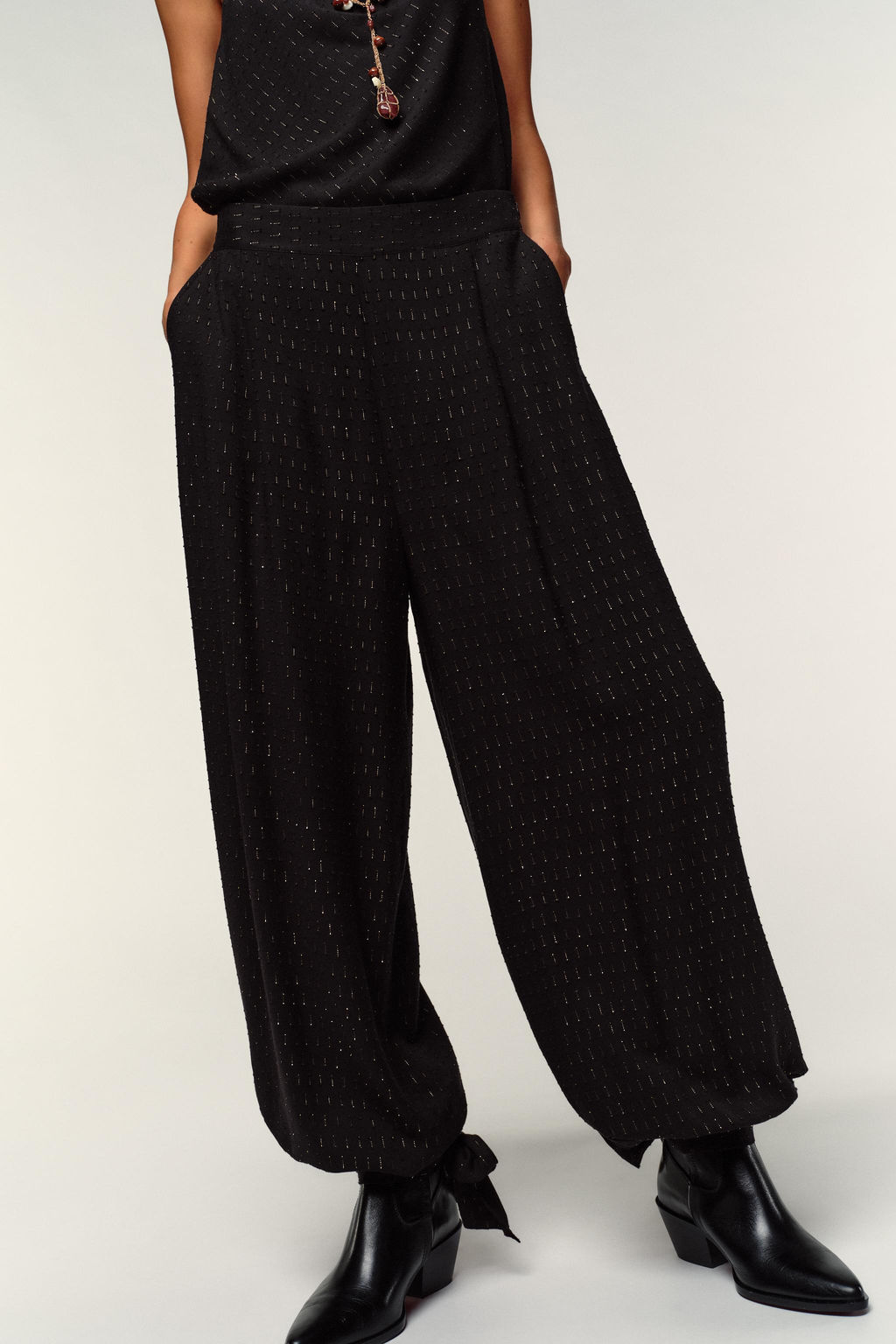 METALLIC THREAD BALLOON TROUSERS - Zara фото 2
