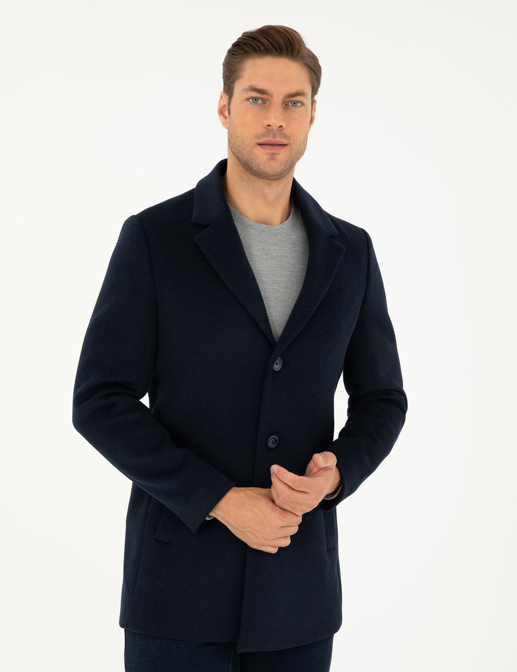 Lacivert Ekstra Slim Fit Y_n Kar___ml_ Ka_e Kaban - Pierre cardin фото 3