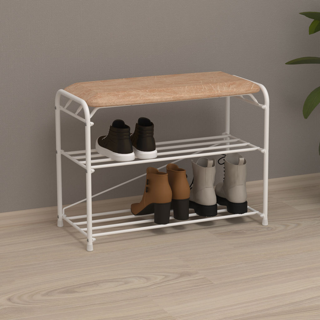 Подставка для обуви "Альфа 23" с сиденьем (Белый) (3-х полочная,60см)