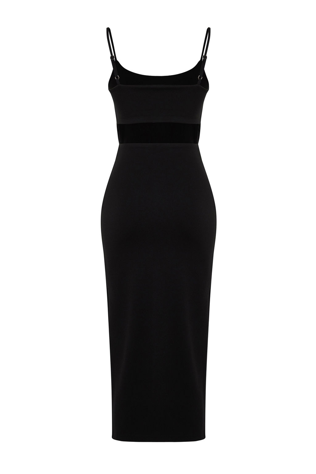 TRENDYOLMILLA Fusya Cut Out Detayl? Y?rtmacl? Vucuda Oturan Ask?l? Midi Esnek Orme Kalem Elbise TWOSS24EL00139
