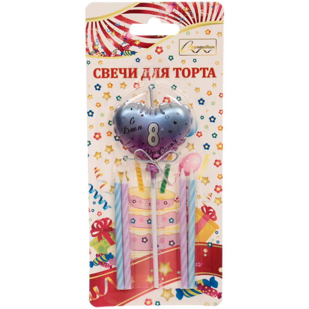 Цена за 2 шт. Свечи для торта Цифра Воздушное сердце "8" (свечи 8 см, сердце 5*13 см)