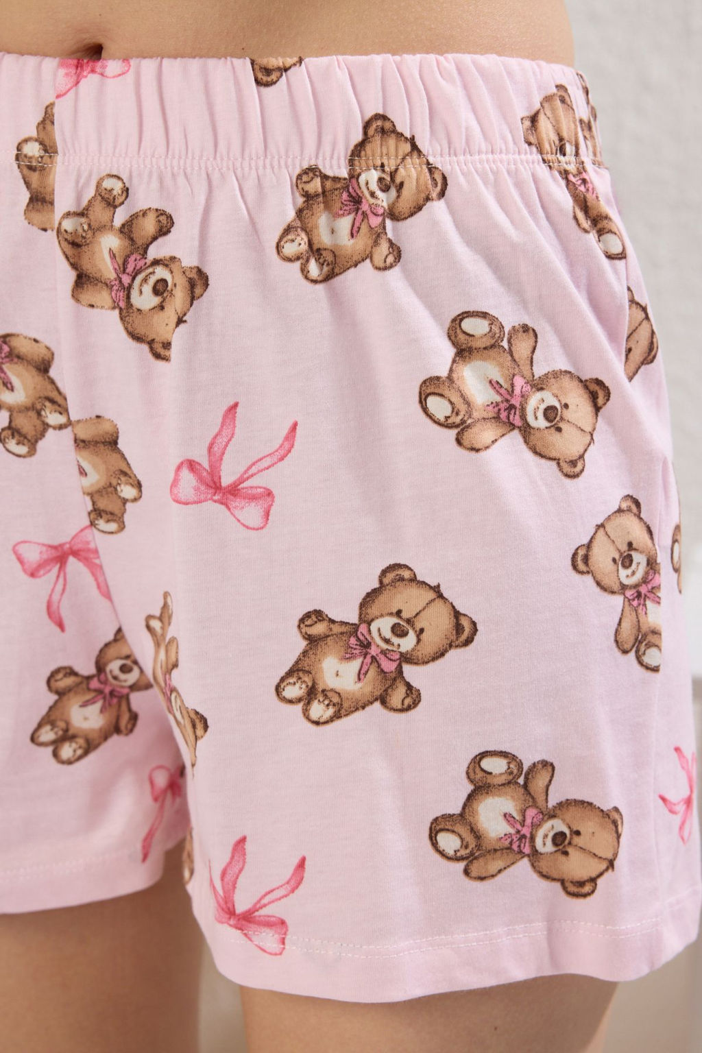 Trendyolmilla Pembe %100 Pamuklu Ay?c?kl? ve Kurdele/Fiyonklu Sortlu Orme Pijama Tak?m? THMSS25PT00065  фото 4