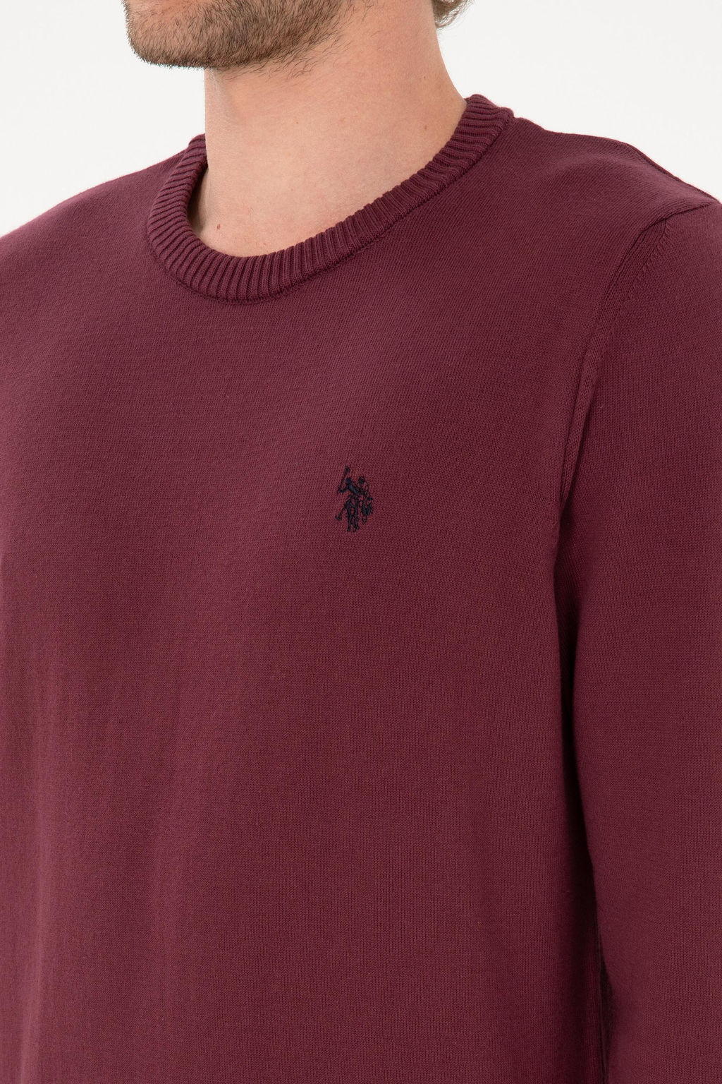 Erkek Slim Fit Bisiklet Yaka Bordo Basic Kazak - U.s. polo assn фото 7