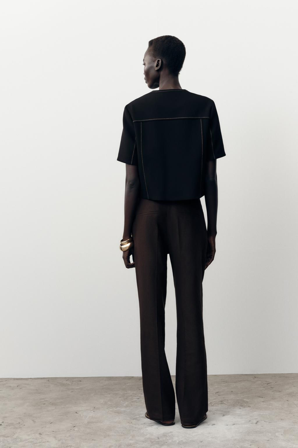 CONTRAST STITCH SHORT SLEEVE BLAZER - Zara фото 5