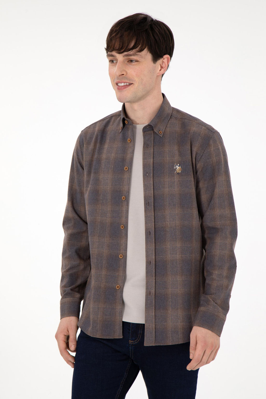 Мужская коричневая рубашка с длинным рукавом Неожиданная скидка в корзине - U.s. polo assn фото 3