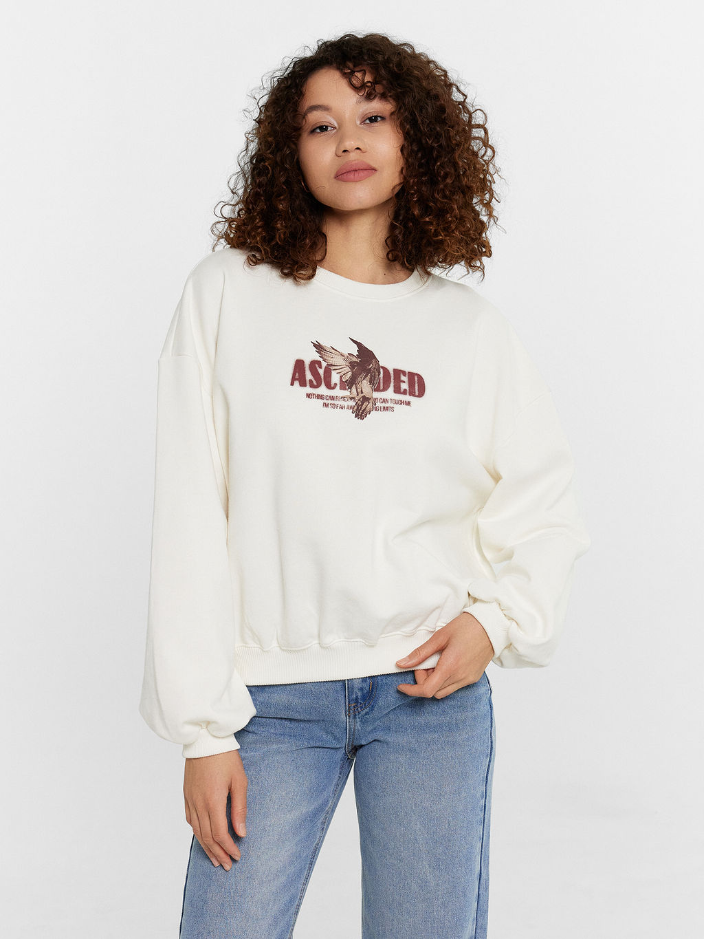 Свитшот женский кремовый с принтом молочный +печать 122935