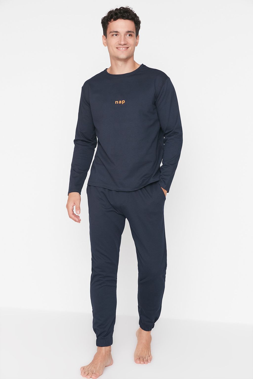 TRENDYOL MAN Gri Regular Fit Bask?l? Orme Pijama Tak?m? TMNAW22PT0754 - Trendyolmilla фото 4