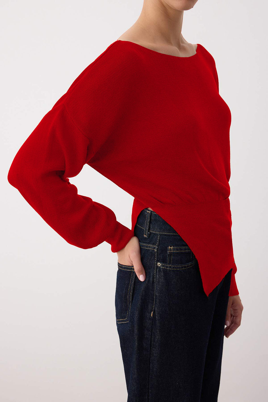 K?rm?z? Merserize Gorunumlu Kay?k Yaka Y?rtmac Detayl? Triko Kazak TWOAW26KZ00086 - Trendyolmilla фото 11