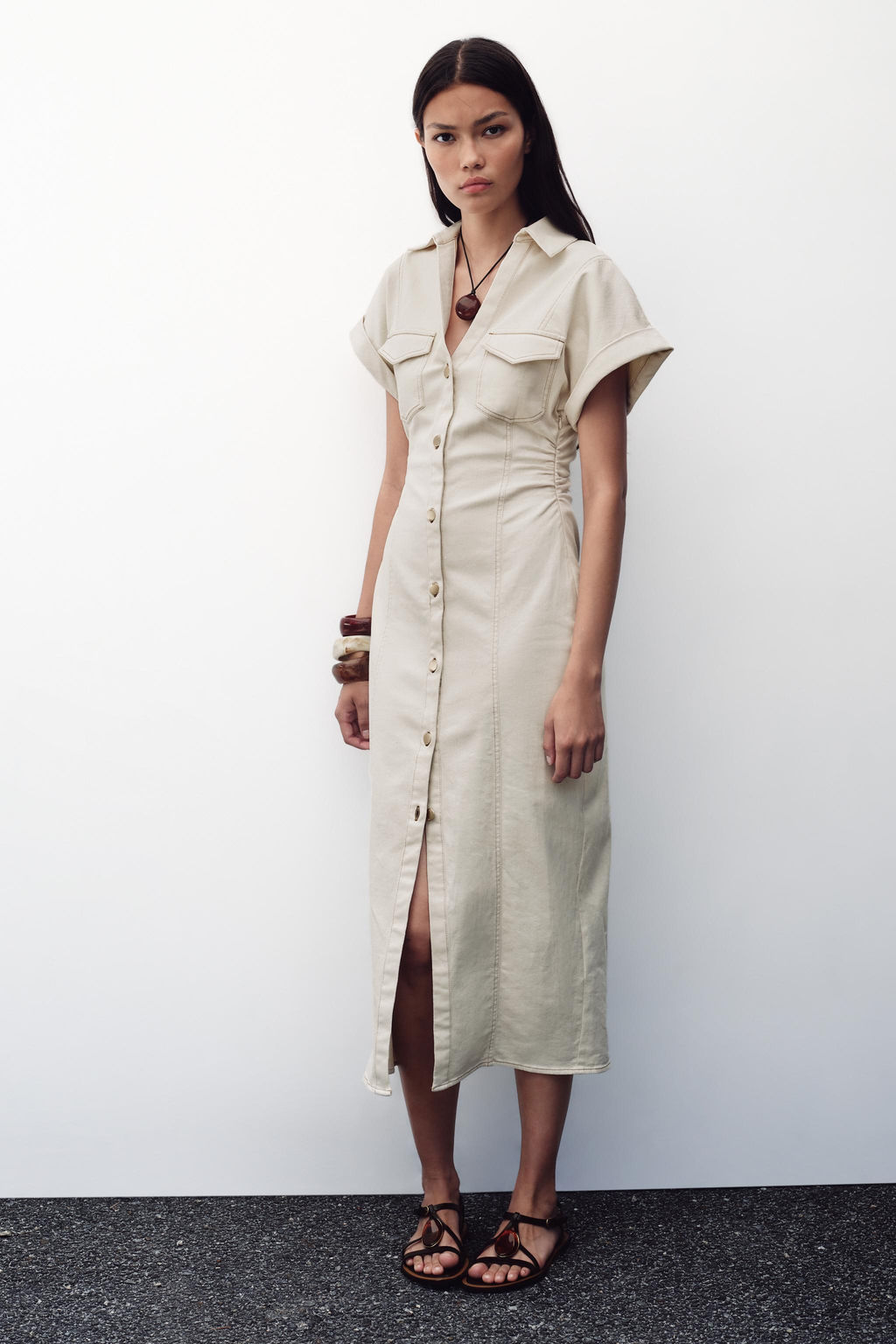 MIDI DRESS WITH GATHERED WAIST - Zara фото 19