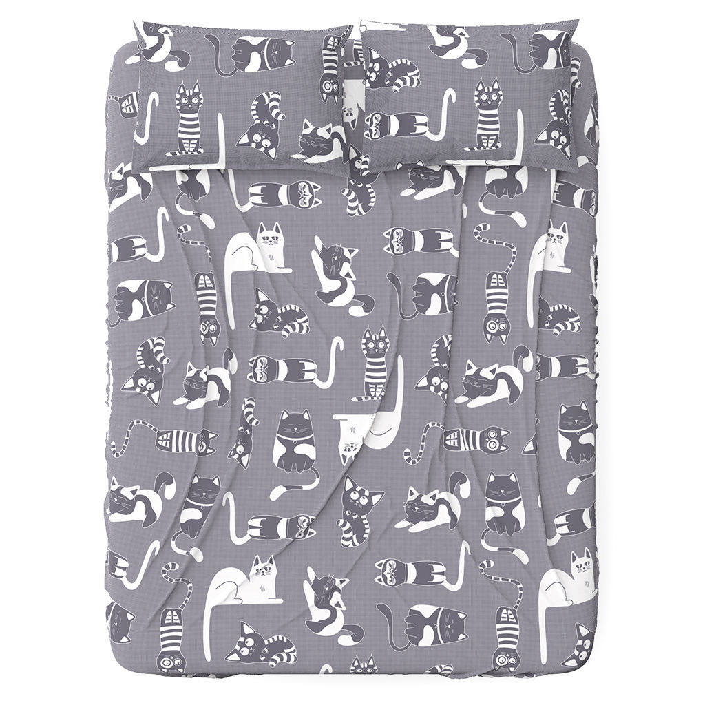 Простыня 1,5 спальная "Кошки, серый" 150х215см, бязь "Комфорт" 121г/м2, хлопок 100%, упаковка "классическая" ПВХ 28х41см, "Домашняя мода" (Россия)