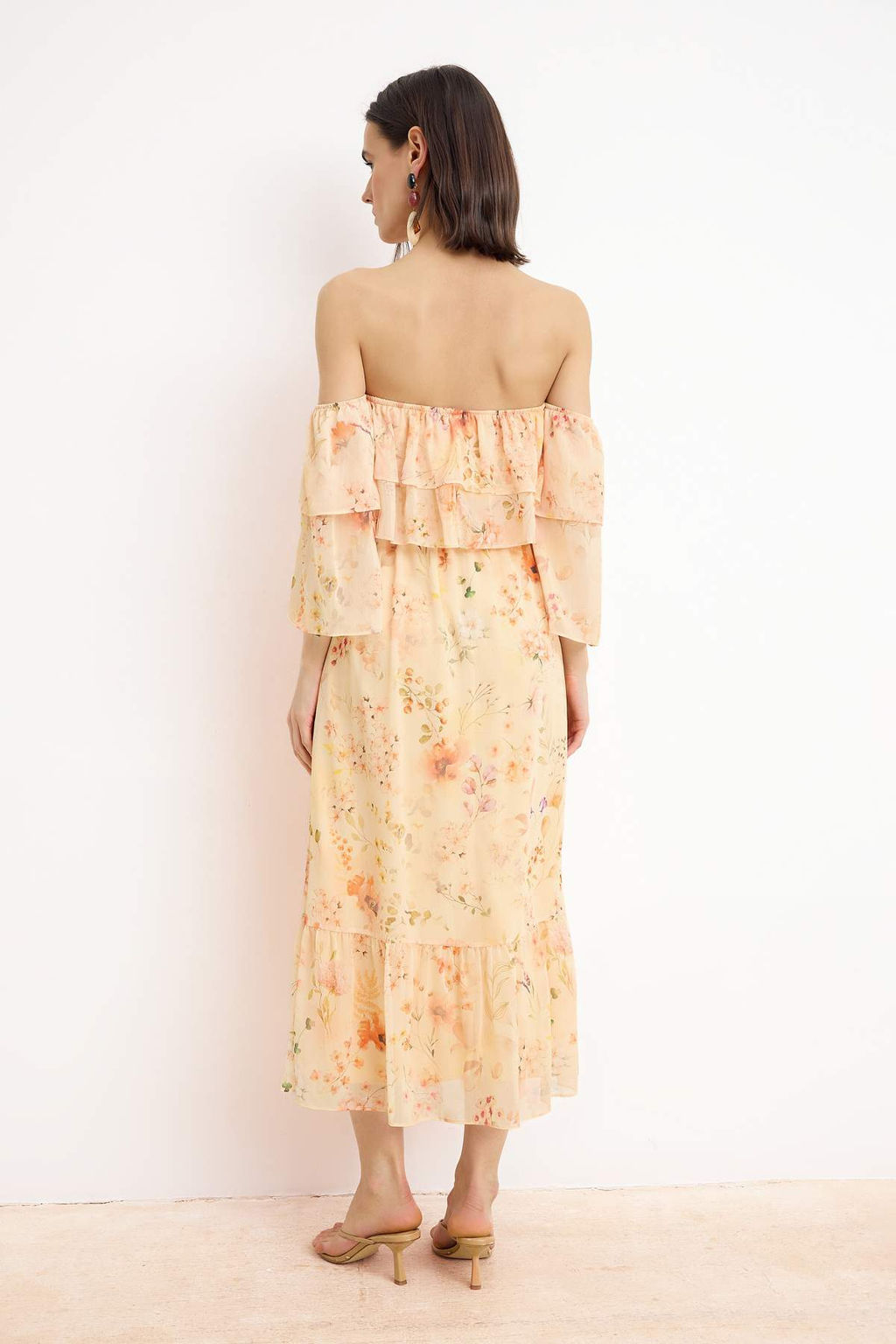 Cok Renkli Carmen Yaka Cicekli Sifon Astarl? Maxi Dokuma Elbise TWOSS26EL00231 - Trendyolmilla фото 4