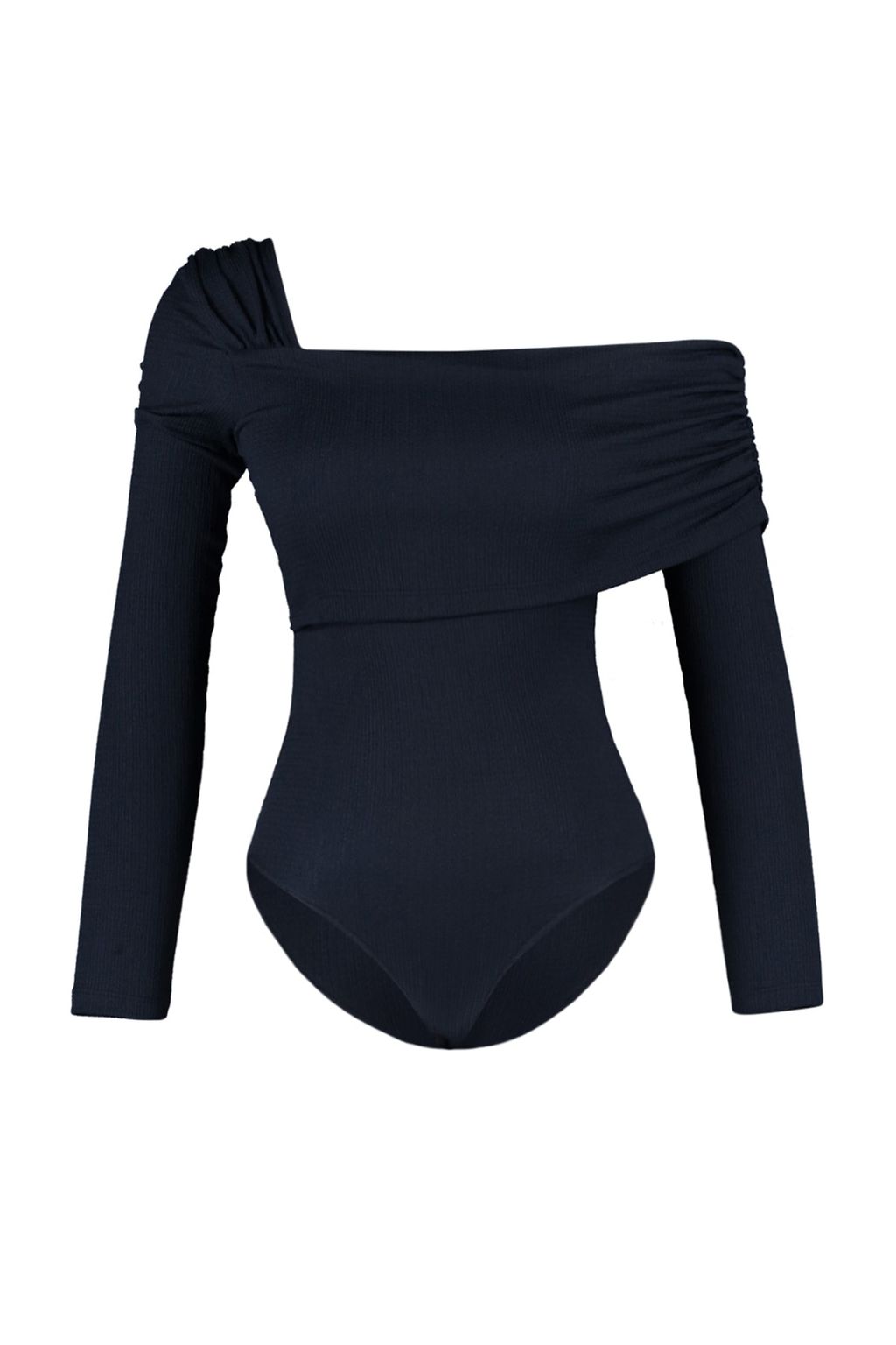 TRENDYOLMILLA Zumrut Yesili Asimetrik Yaka Drapeli Fitted/Vucuda Oturan Burumcuk C?tc?tl? Orme Body TWOAW23BD00043 фото 14