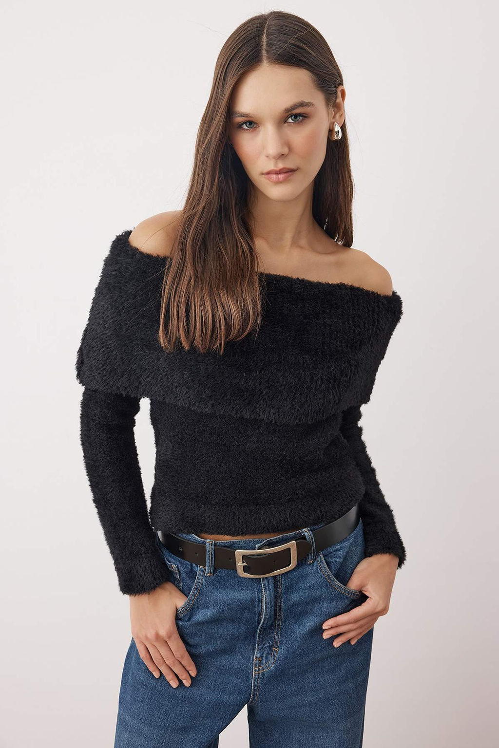 Tas Carmen Yaka Tuylu/Sakal Iplikli Triko Kazak TWOAW24KZ00121 - Trendyolmilla фото 6