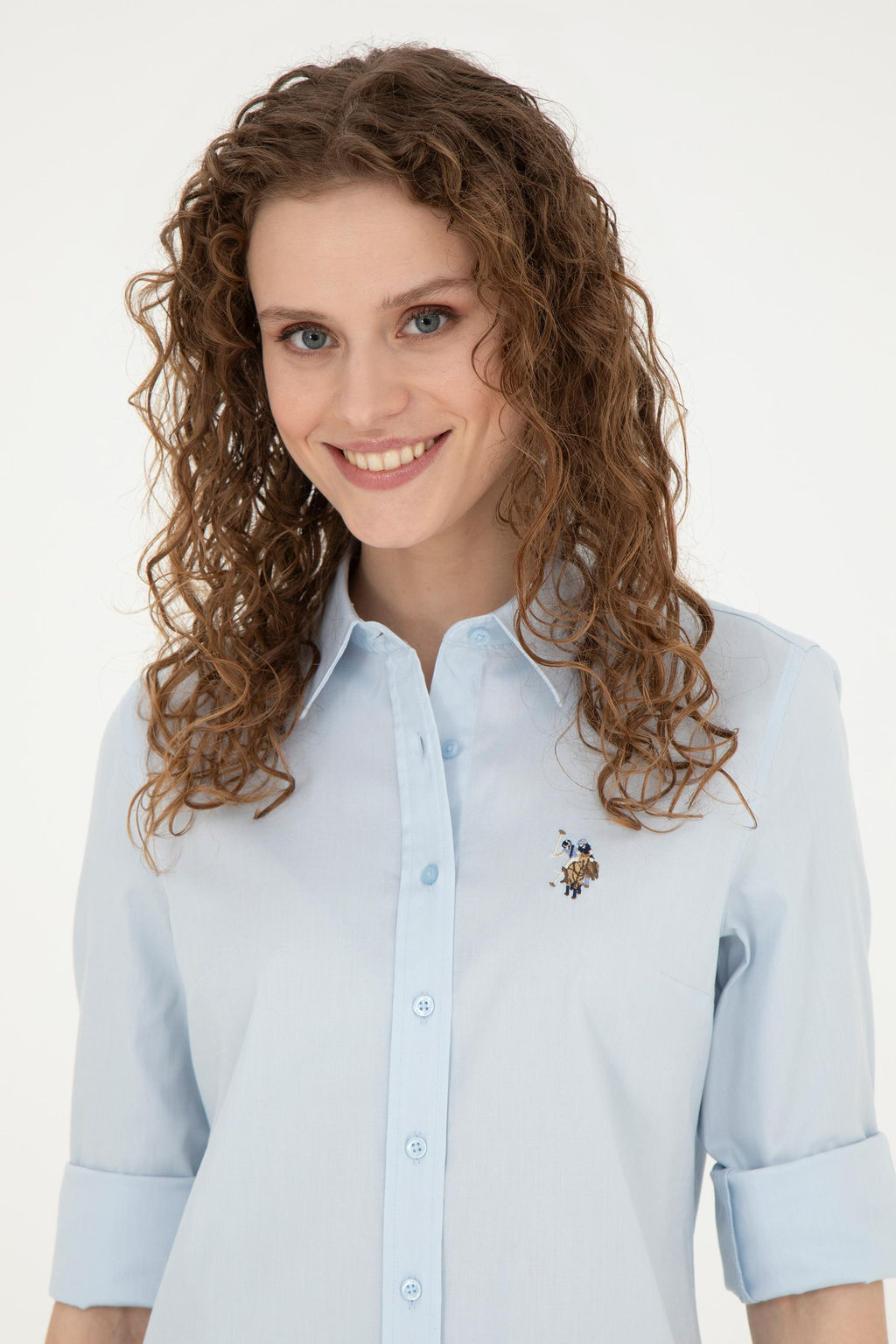 Женская голубая базовая рубашка с длинным рукавом - U.s. polo assn фото 9