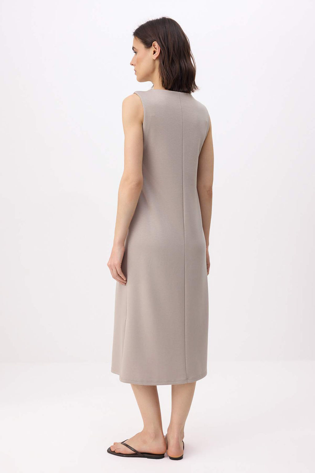 Tas Duz Shift V Yaka Kolsuz Midi Soft Touch Orme Elbise TWOSS26EL00457 - Trendyolmilla фото 4