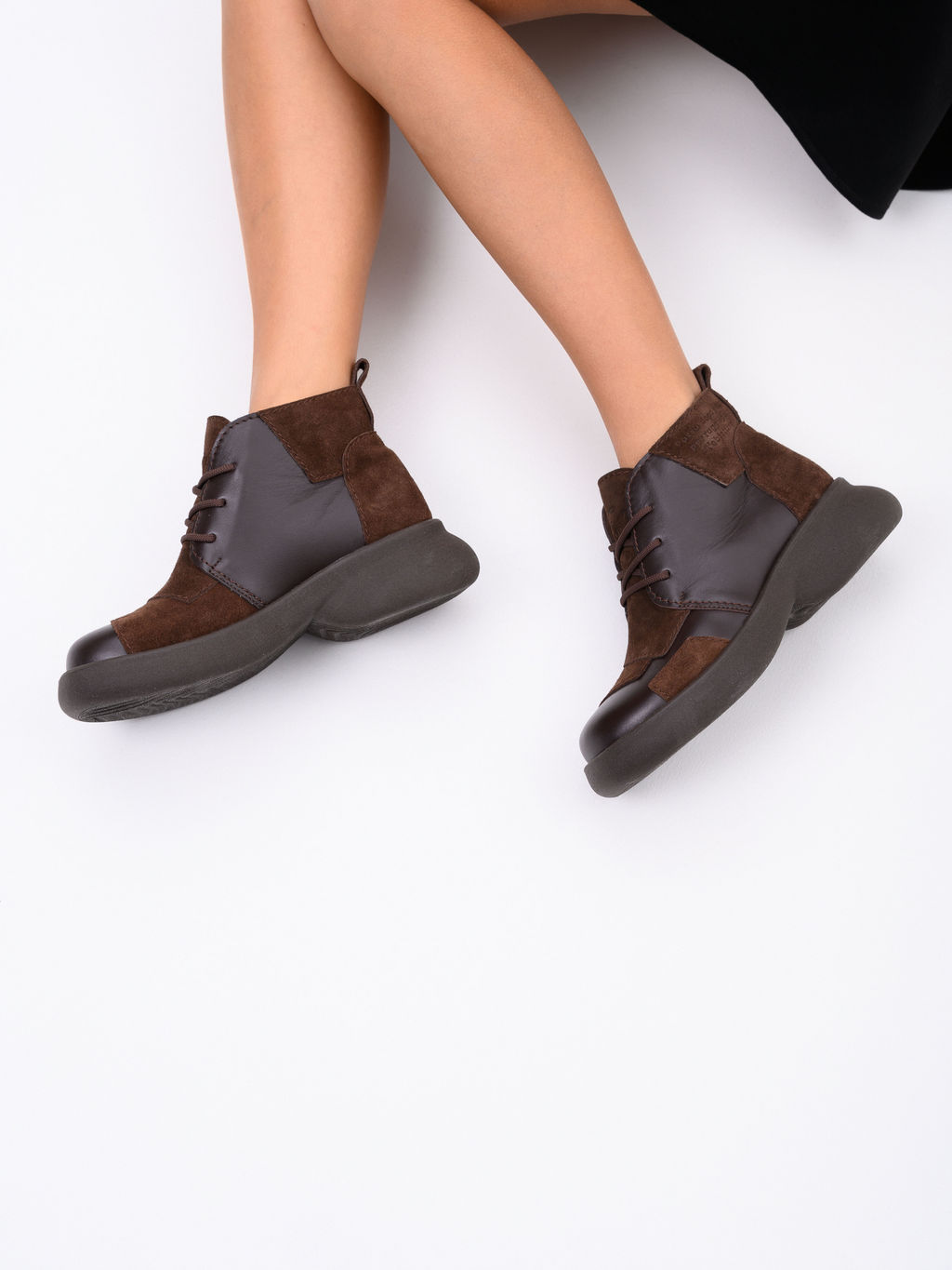 Ботинки EDART 305.927br. Шоколадная кожа+коричневая замша/шерсть фото 14