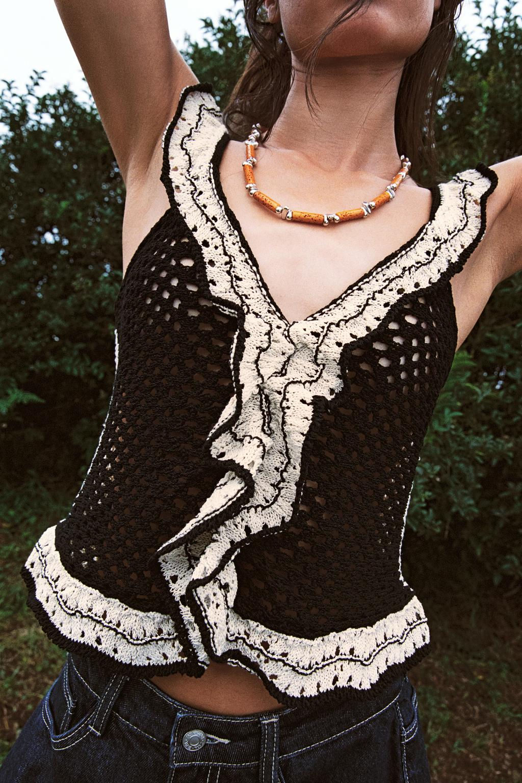 POINTELLE RUFFLED KNIT TOP - Zara фото 2