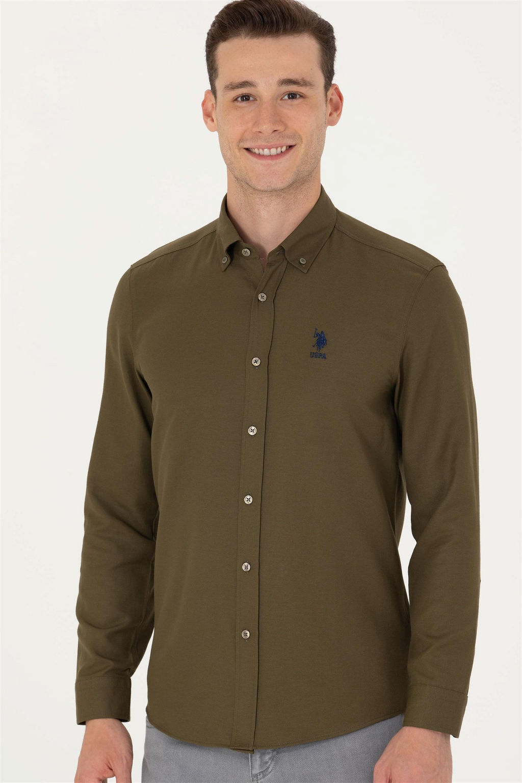 Мужская базовая рубашка цвета хаки с длинным рукавом Неожиданная скидка в корзине - U.s. polo assn фото 4