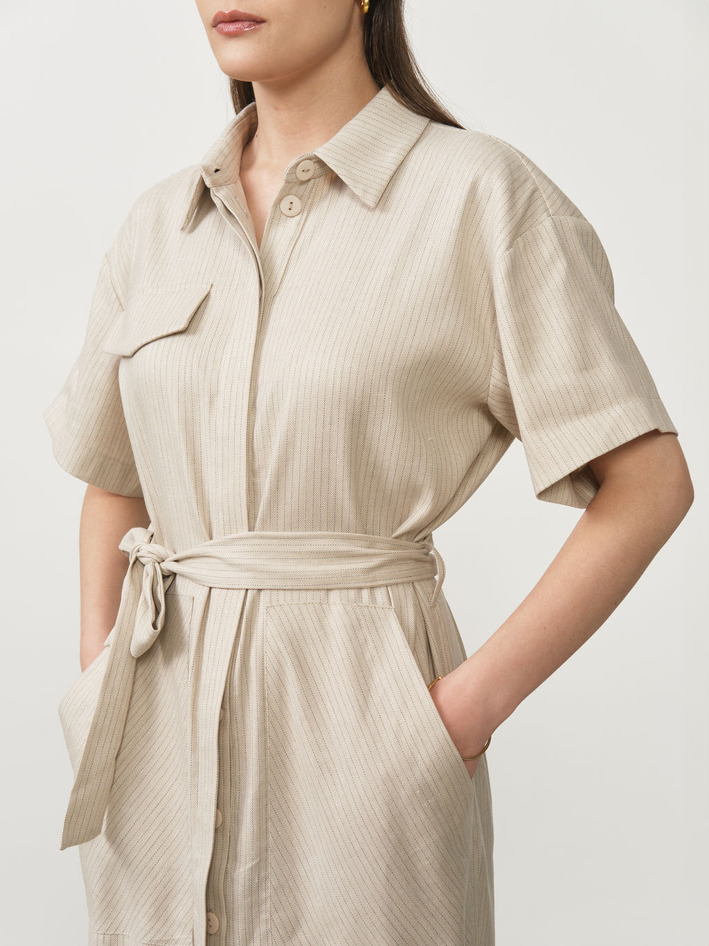 Платье льняное 90704 бежевое