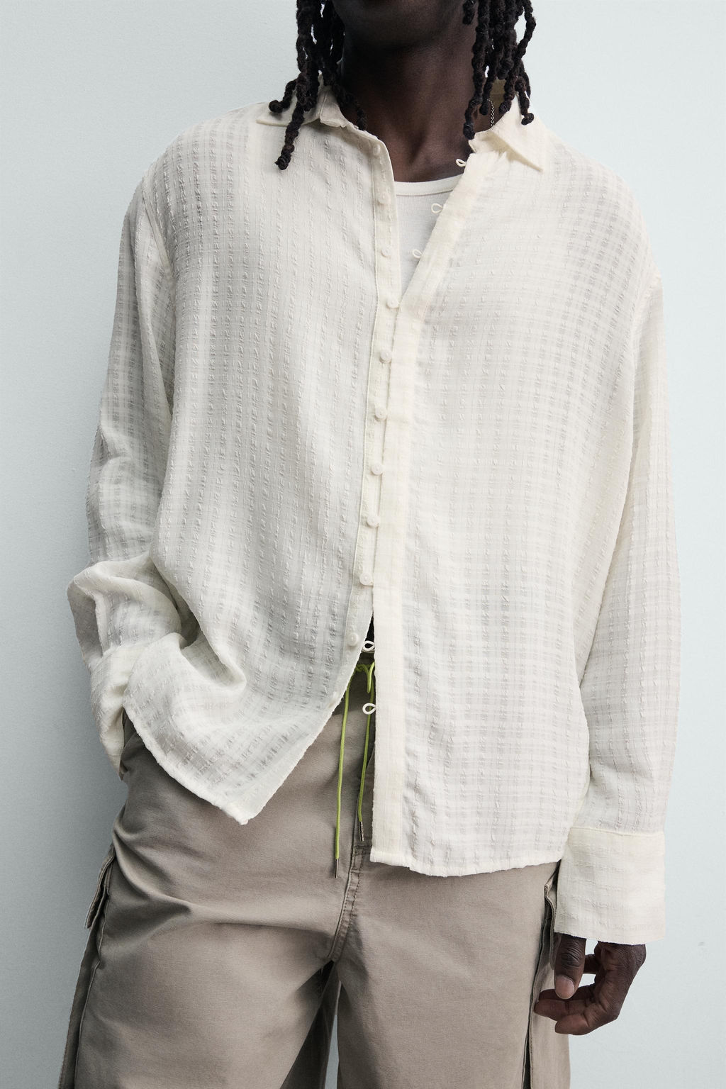 CAMISA FLUIDA JACQUARD TEXTURA / Blanco - Zara фото 6