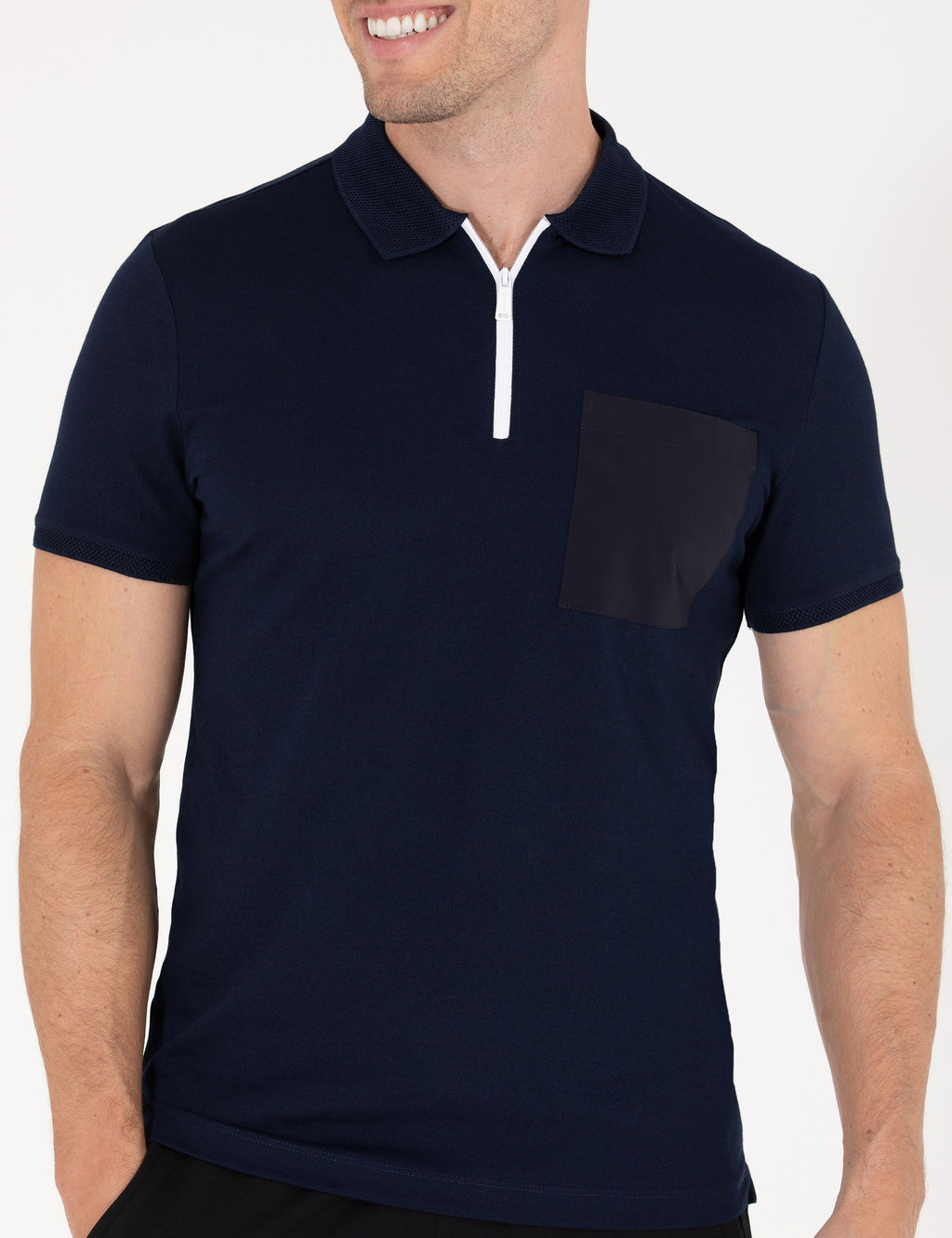 Lacivert Slim Fit Fermuarl_ Polo Yaka Ti__rt