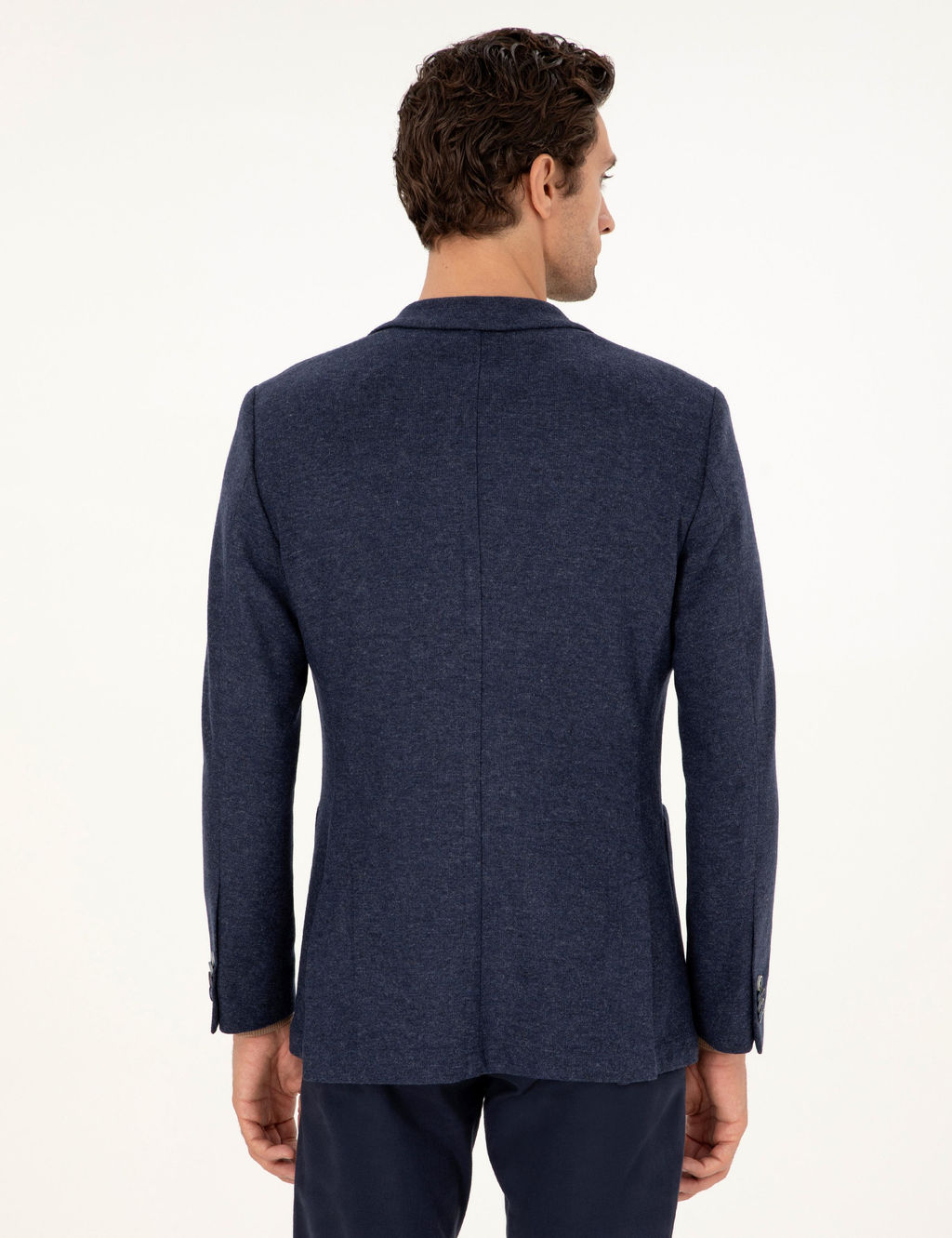 Темно-синяя приталенная куртка из смесового кашемира темно-синего цвета - Cacharel фото 5