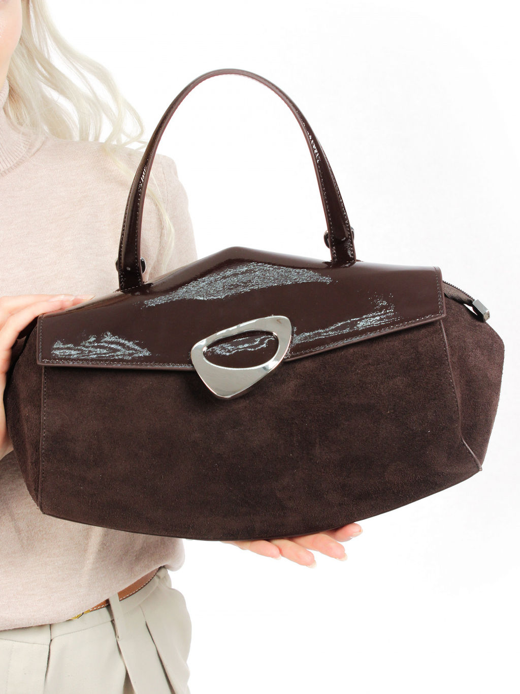 LACCOMA сумка АУ4673-Ф-коричневый натуральная замша хлопок  фото 7