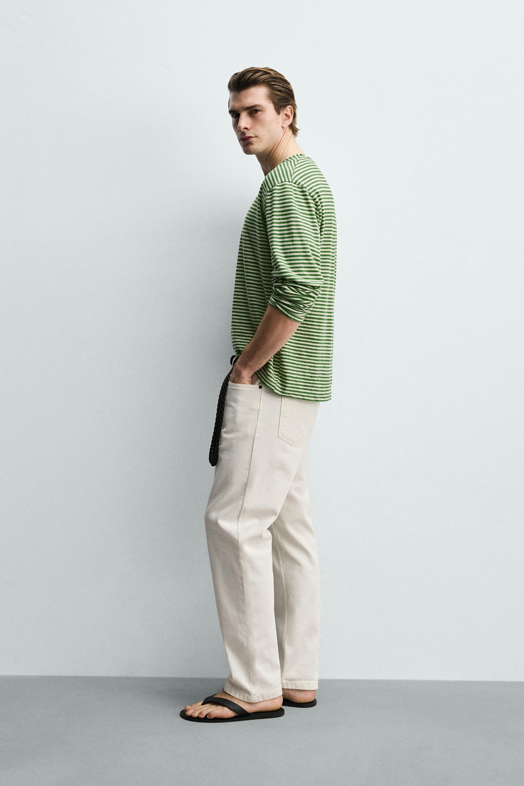 PANTAL?N STRAIGHT FIT TIRO BAJO / Blanco roto - Zara фото 4