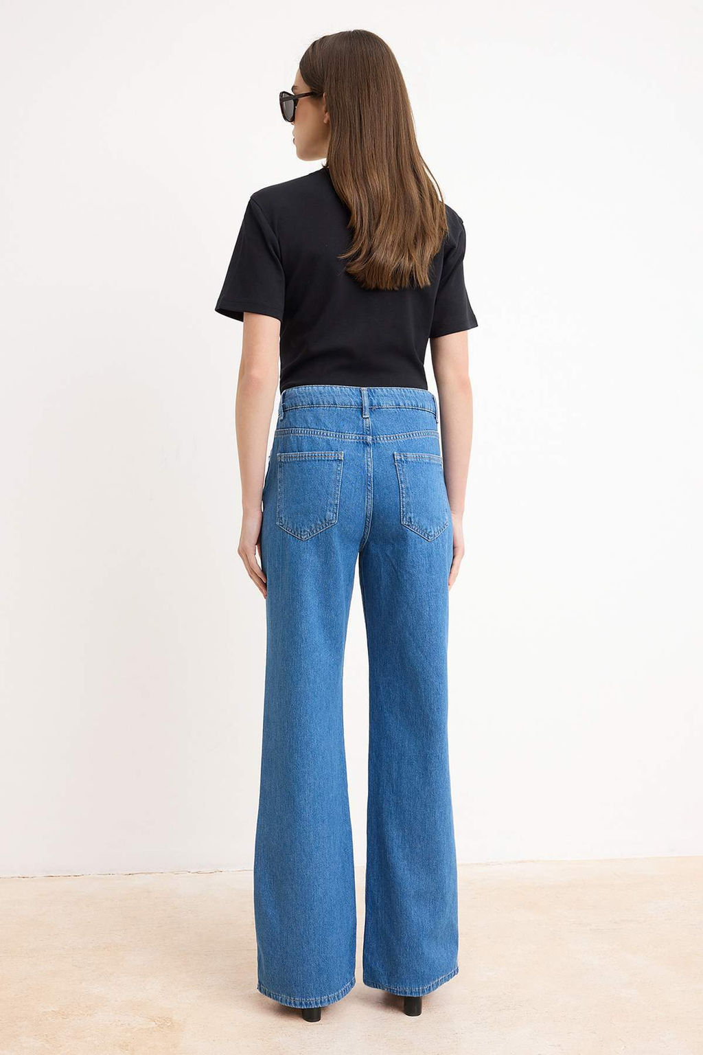 Koyu Mavi DOKUMLU Normal Bel %100 Pamuk Wide Leg Jeans TWOSS26JE00062 - Trendyolmilla фото 13