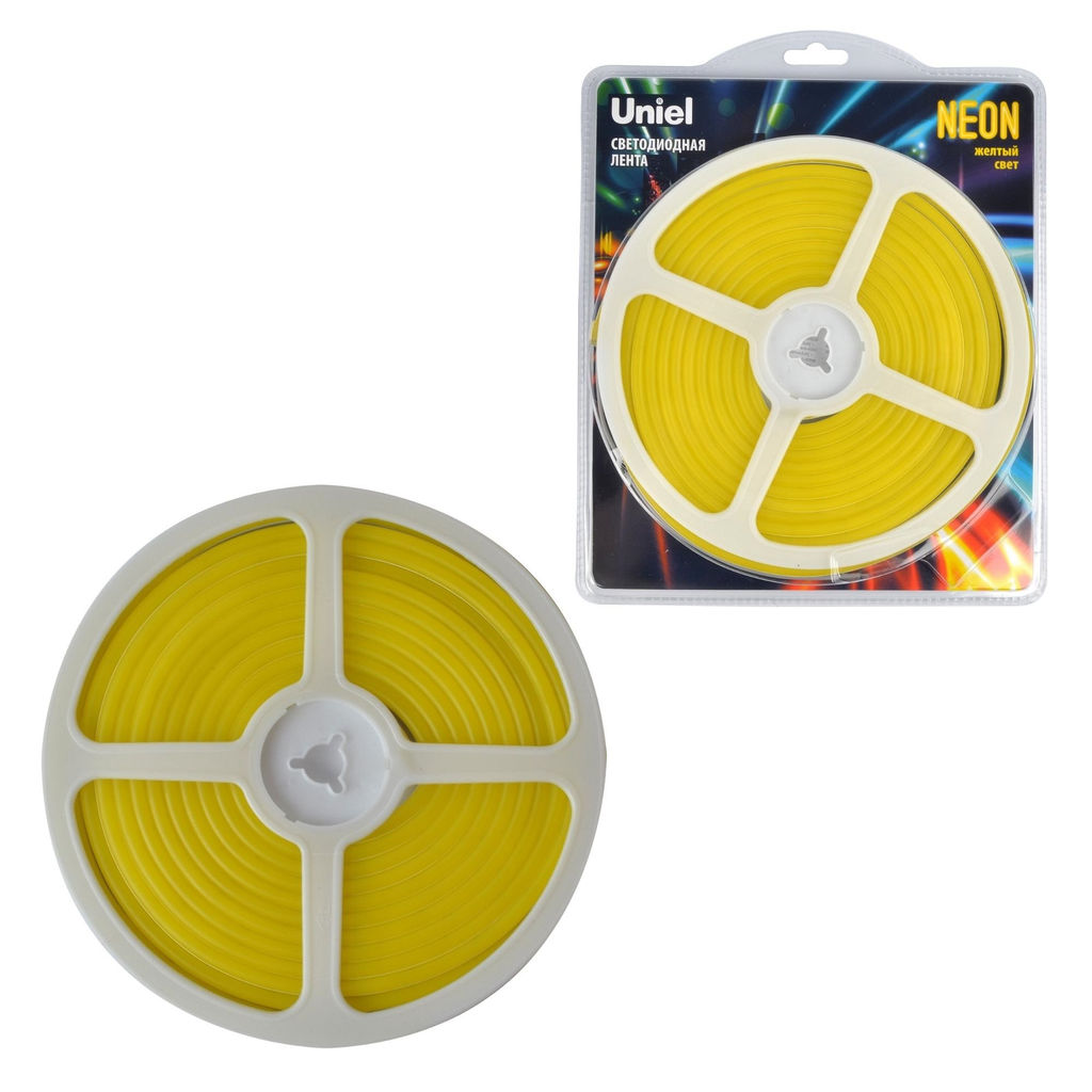 ULS-N01-2835-120LED/m-6mm-IP67-DC12V-9W/m-5M-YELLOW Гибкая светодиодная лента. NEON. Катушка 5м. в блистере. Желтый свет. ТМ Uniel