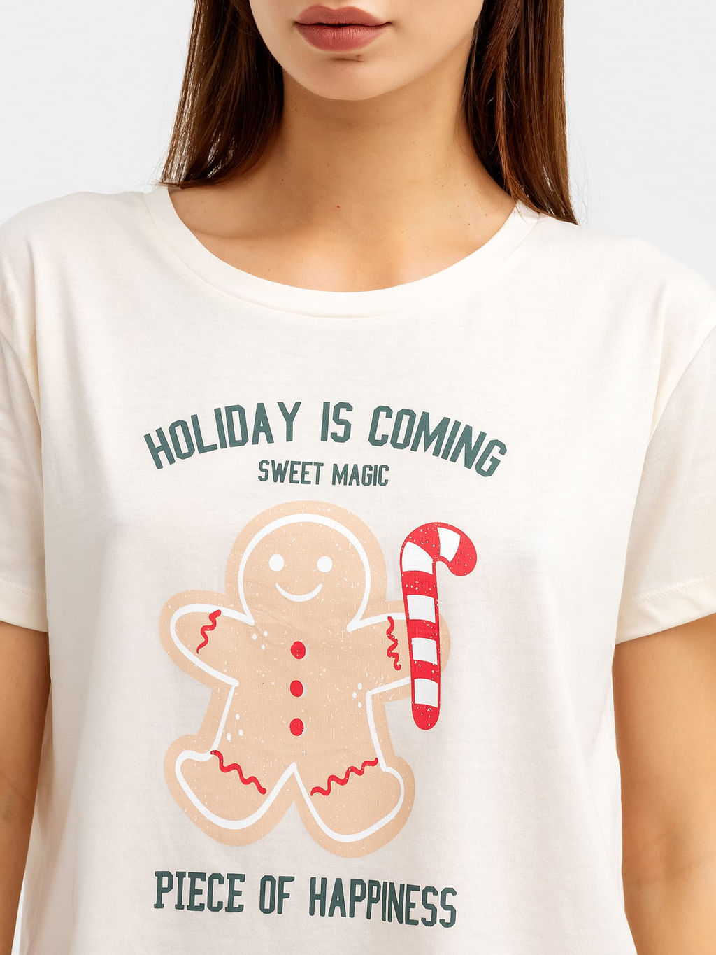 Комплект женский (джемпер, шорты) молочный в клетку с принтом в виде надписи и печенья - Mark formelle фото 4