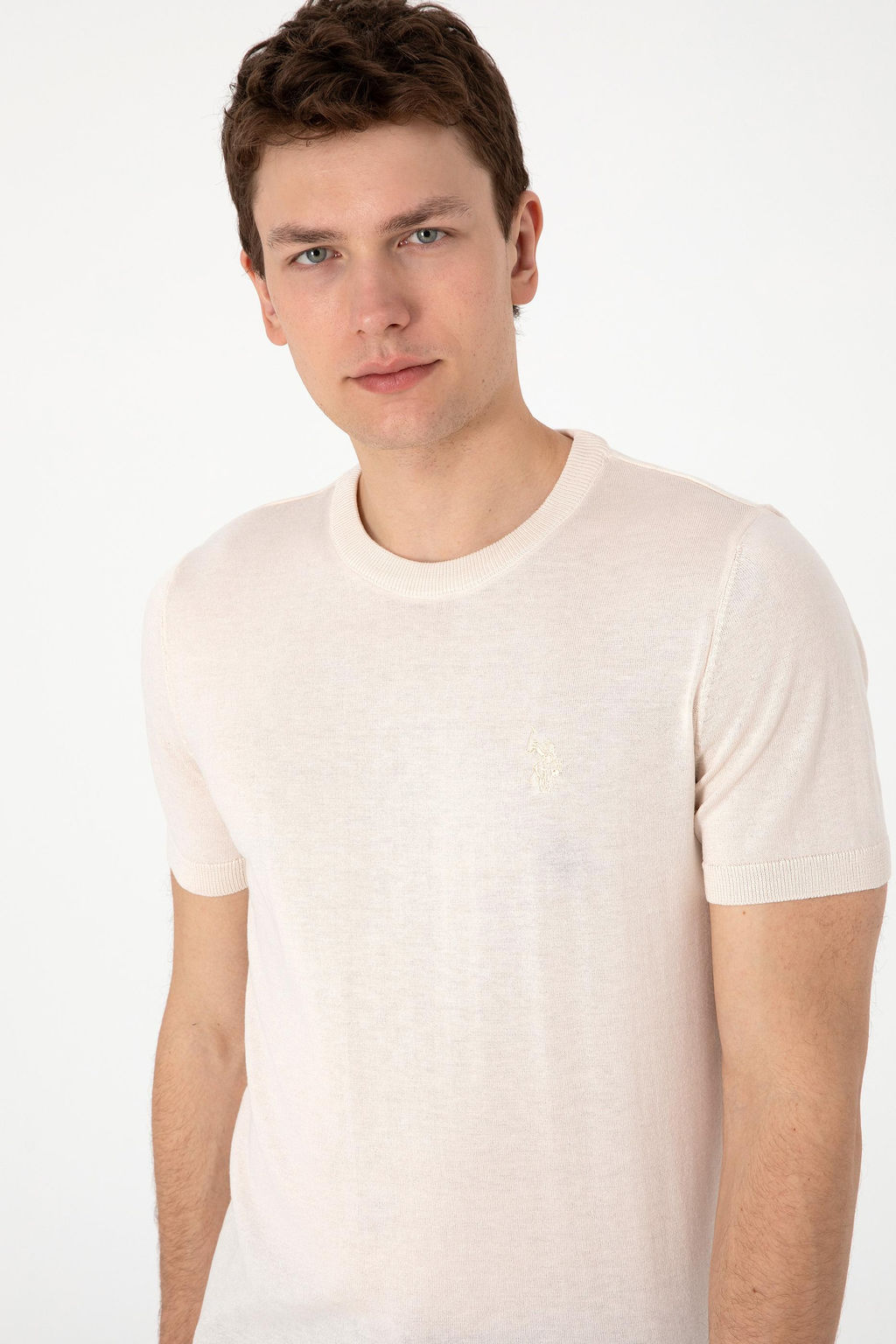 Erkek Slim Fit Bisiklet Yaka Krem Kazak - U.s. polo assn фото 2