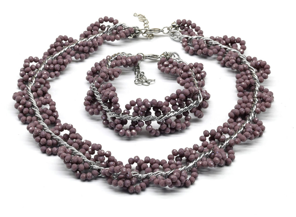 Колье и браслет из циркона с цепью цв.крем, 44см, 22см - Радуга камня фото 8