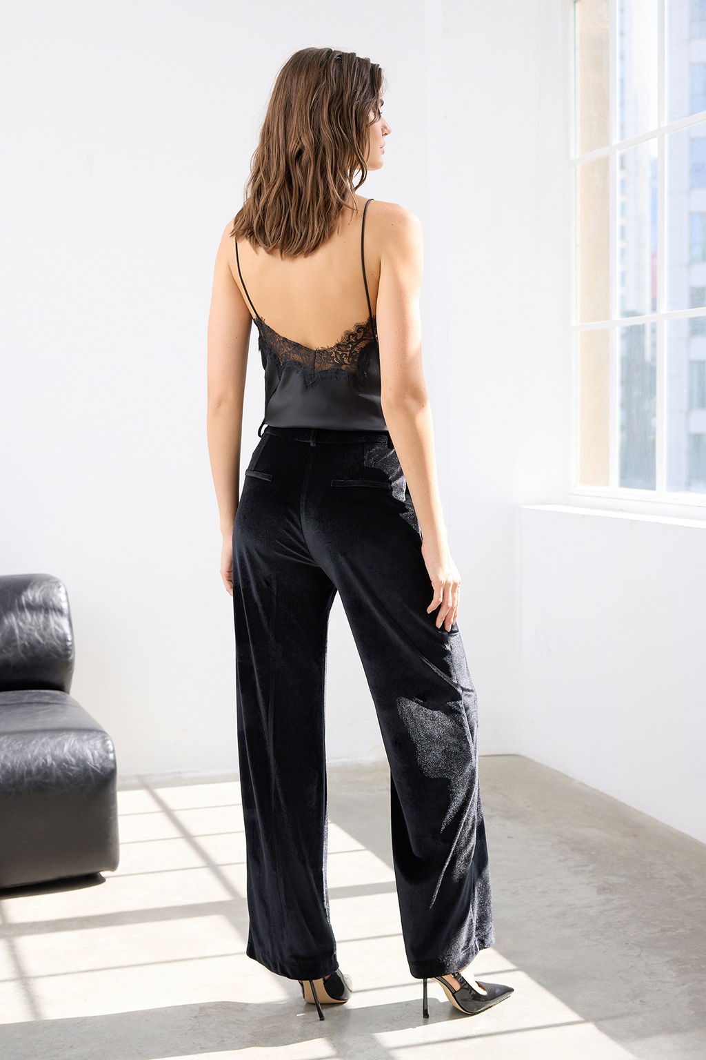 Siyah Kadife Wide Leg/Genis Paca Pantolon TWOAW26PL00055 - Trendyolmilla фото 4