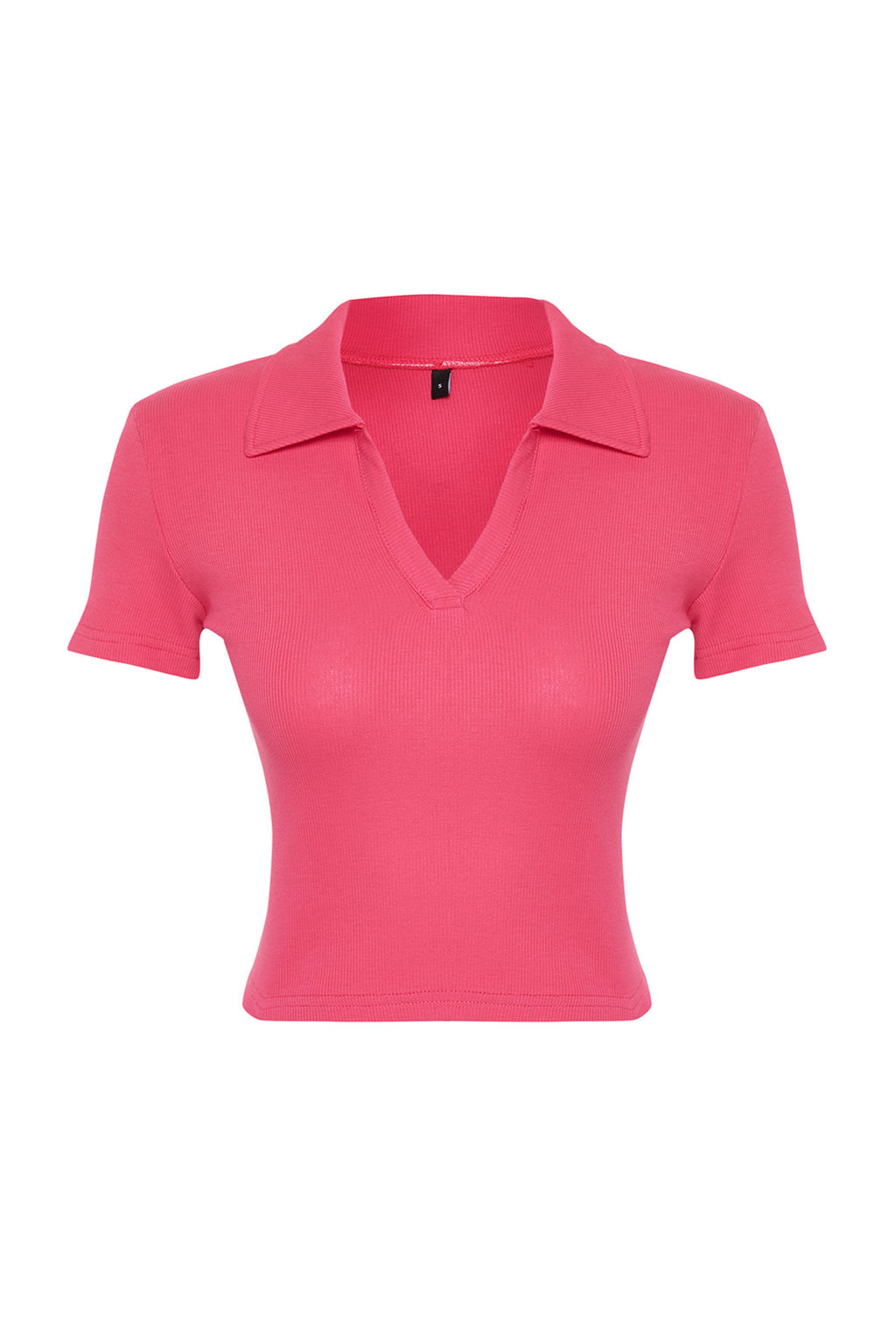 Fusya Fitted/Vucuda Oturan Crop Polo Yaka Fitilli Esnek Orme Bluz TWOSS21BZ0038