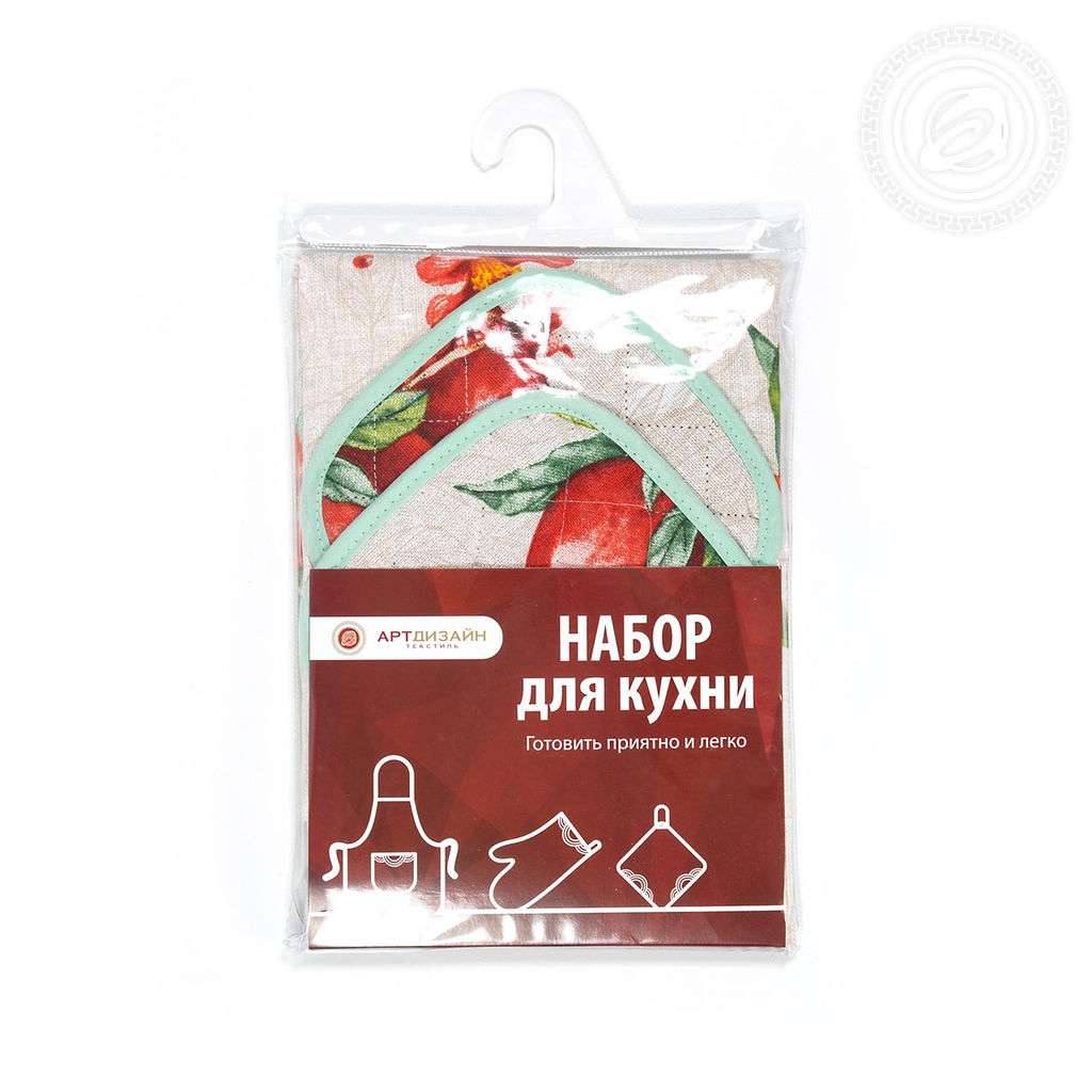 Набор для кухни №3 Вкус граната Набор для кухни/Полотенце: 1 шт. - 50*70; Прихватка стеганая: 2 шт. - 18*18; Фартук с карманом: 1 шт. - 69*76 - Арт дизайн фото 3