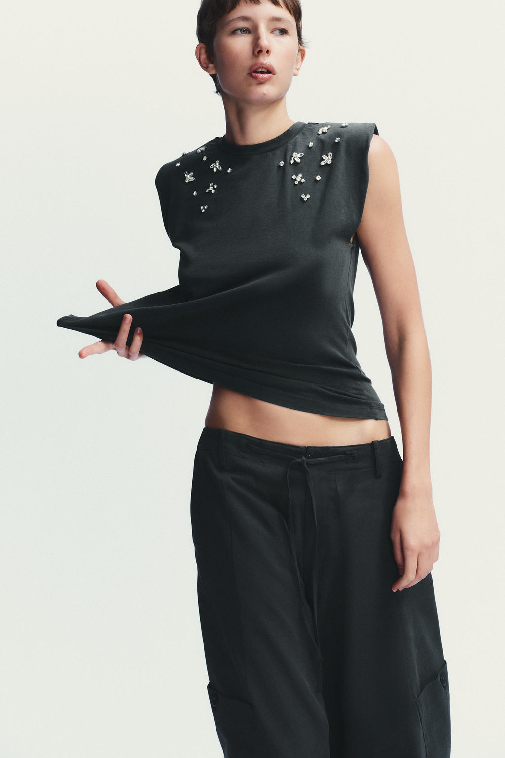 JEWEL SHOULDER PAD FADED-EFFECT T-SHIRT - Zara фото 2