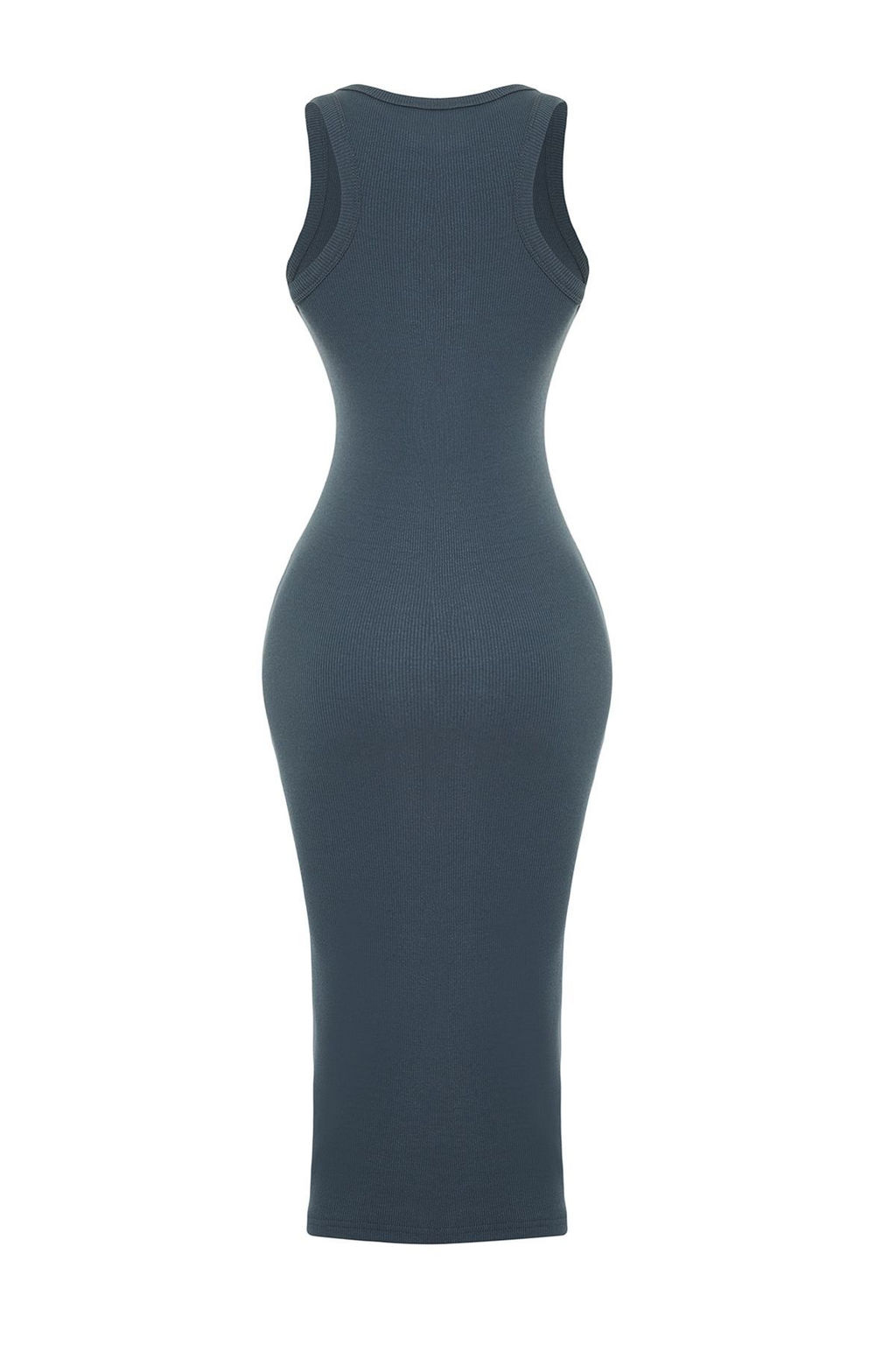 Ac?k Antrasit Bodycone/Vucuda Oturan Bisiklet Yaka Esnek Midi Orme Kalem Elbise TWOSS22EL1575