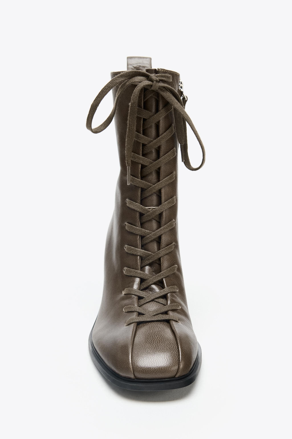 LEATHER LACE-UP ANKLE BOOTS - Zara фото 6