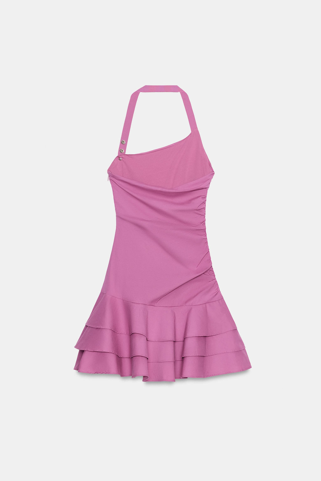 VESTIDO POPEL?N HALTER VOLANTES / Fucsia oscuro