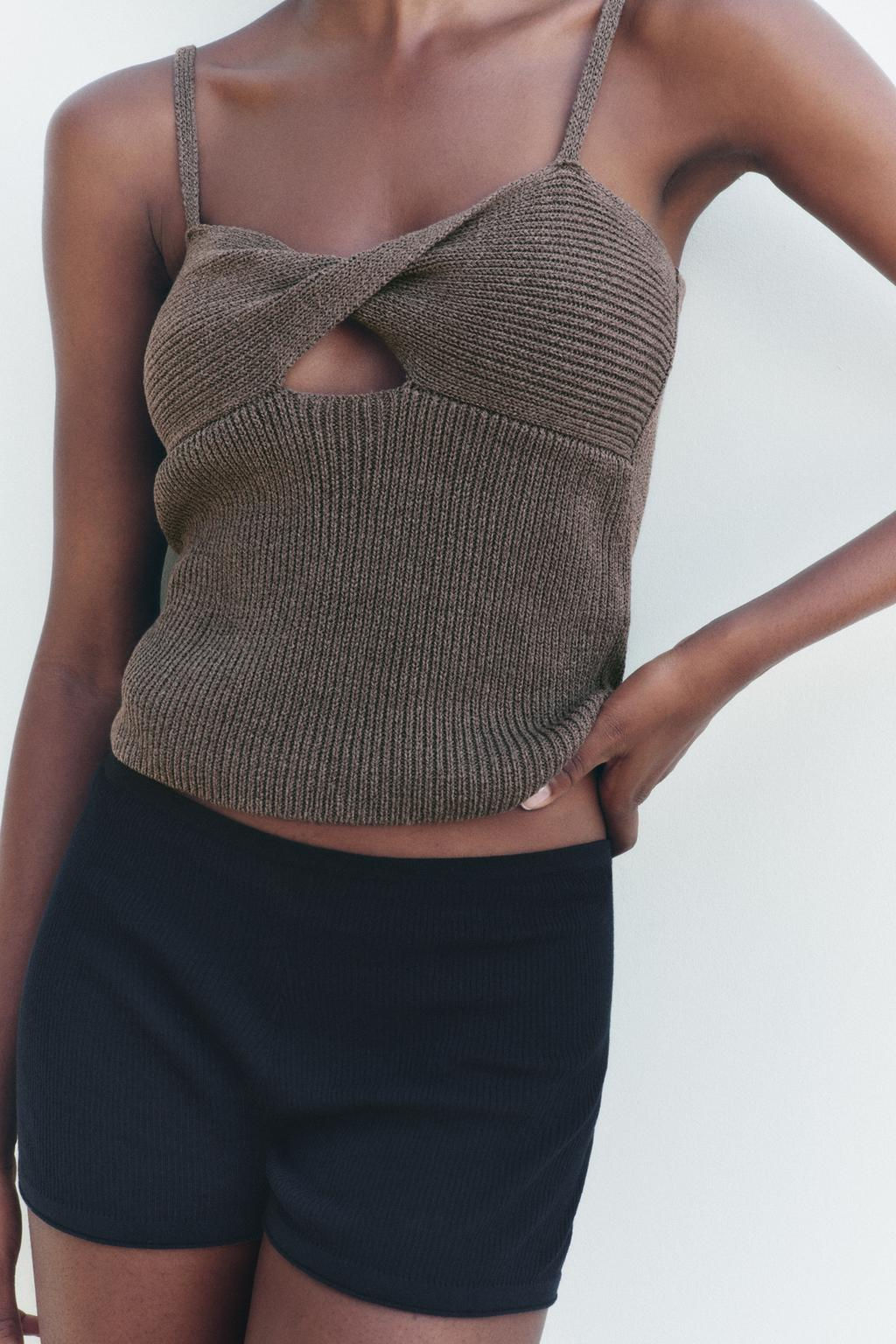 PLAIN LINEN BLEND KNIT TOP WITH KNOT DETAIL - Zara фото 8