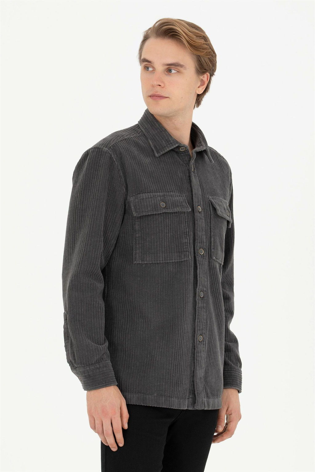 Мужская рубашка антрацитового цвета с длинным рукавом - U.s. polo assn фото 3