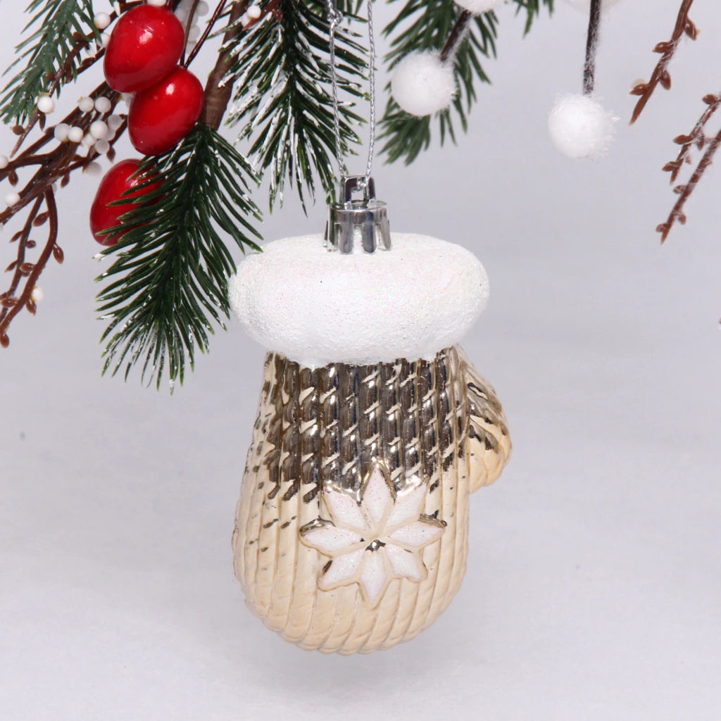 Цена за 2шт. Ёлочная игрушка "Новогодняя варежка" 5*4*10 см, шампань