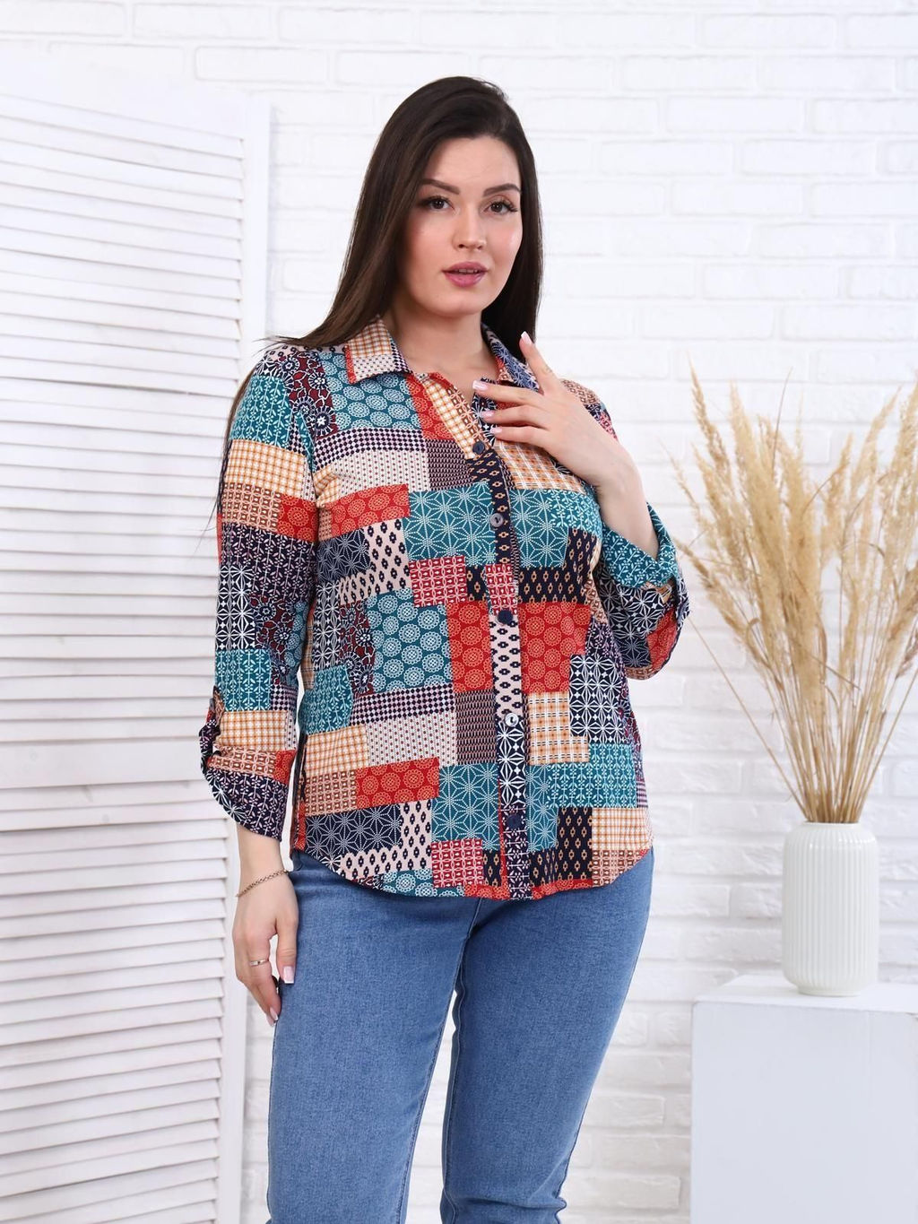 IV-CAPRIZ Пэчворк - рубашка бирюза фото 4