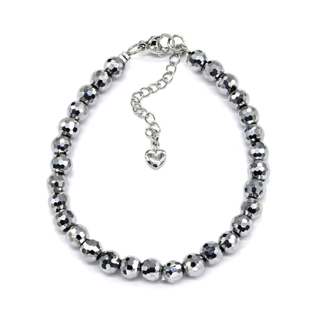 Браслет из циркона шарик гр.6мм цв.серебристый, 18см