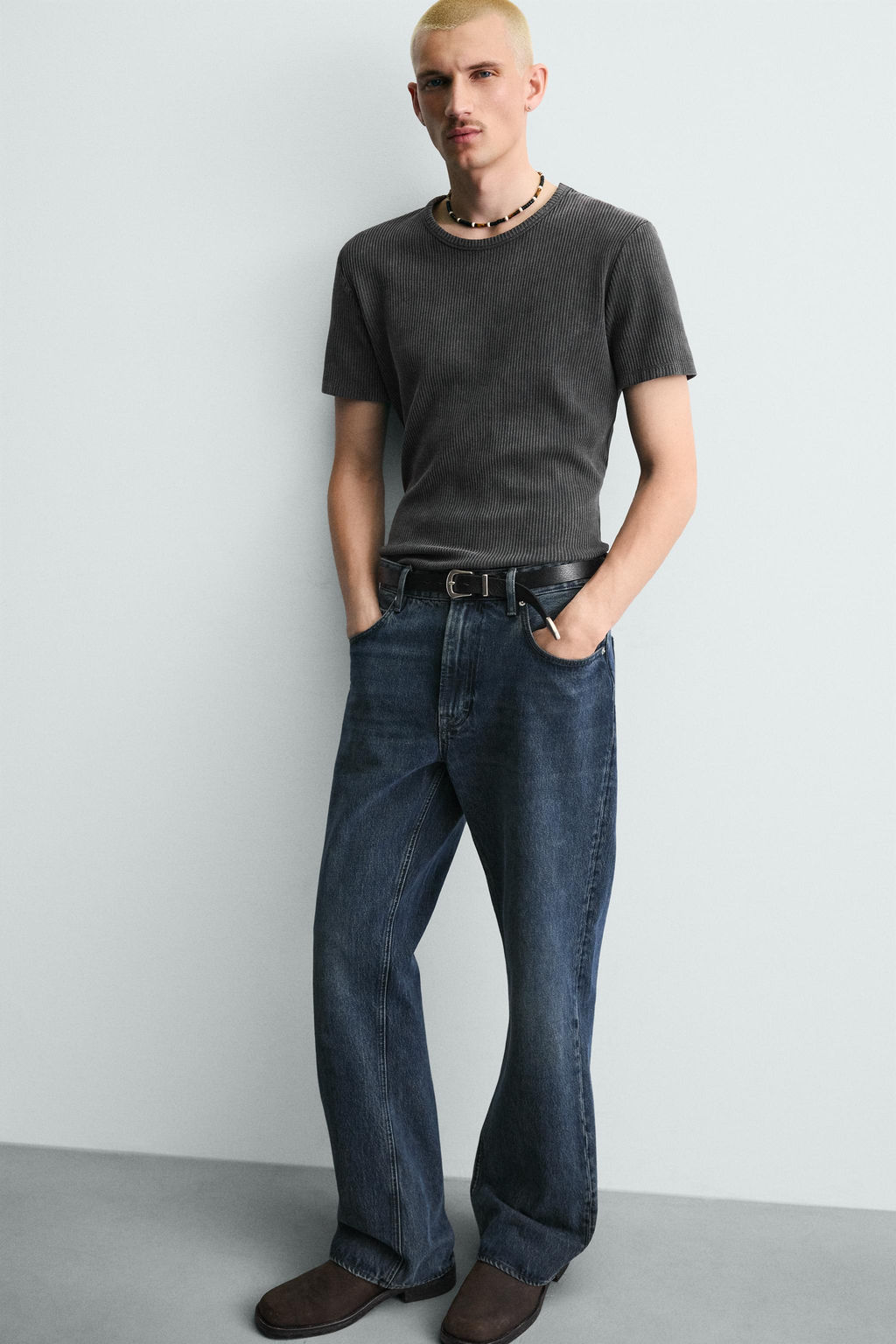 CAMISETA PUNTO SLIM FIT ESTRUCTURA / Negro lavado - Zara фото 6