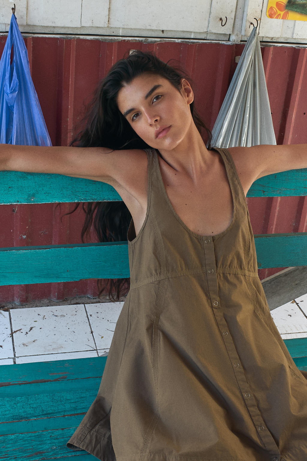 VESTIDO POPEL?N LAVADO / Khaki oscuro