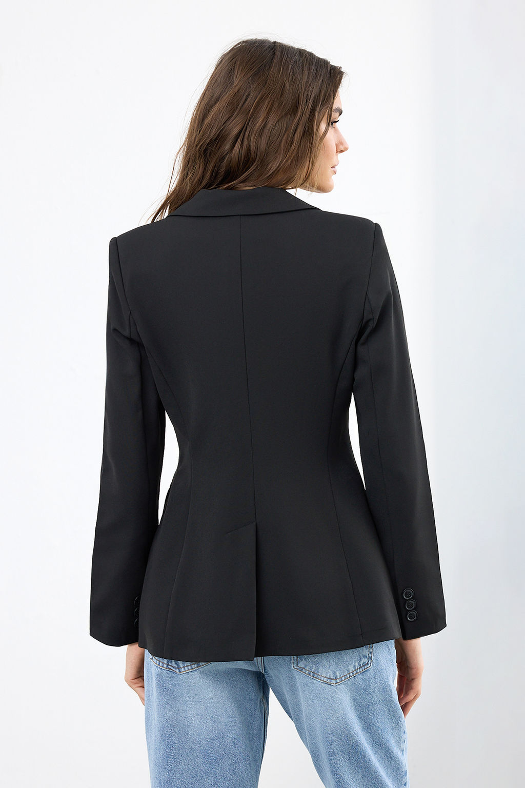 Siyah Fitted/Bele Oturan Dokuma Blazer Ceket TWOAW26BC00000