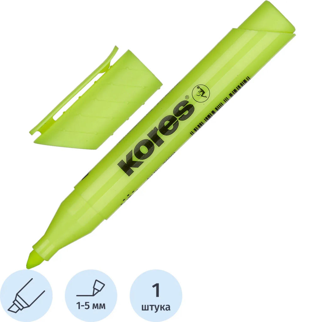 Маркер текстовыделитель KORES 1-5 мм желтый 36001 фото 2
