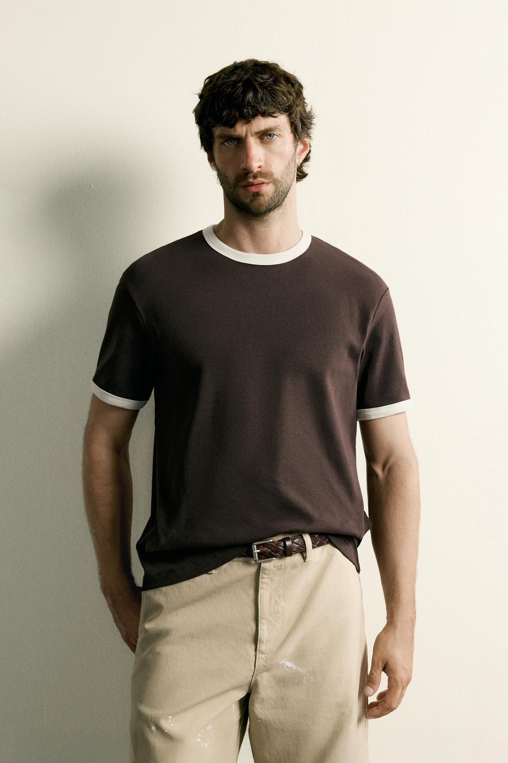 CAMISETA RIB CONTRASTE B?SICA / Marr?n - Zara фото 2